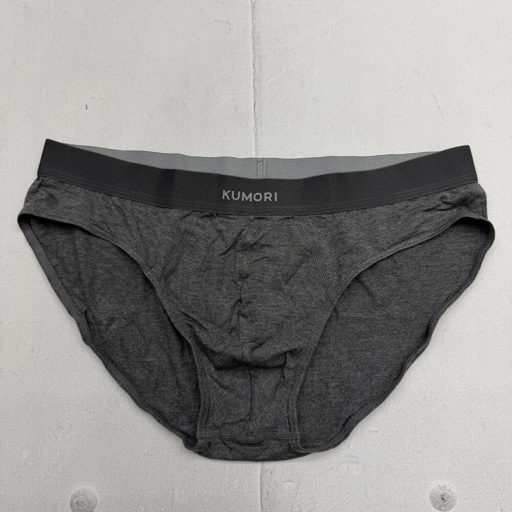 KUMORI Briefs Mens Large Gray Bamboo Spandex Stretch Tagless Solid Underwear